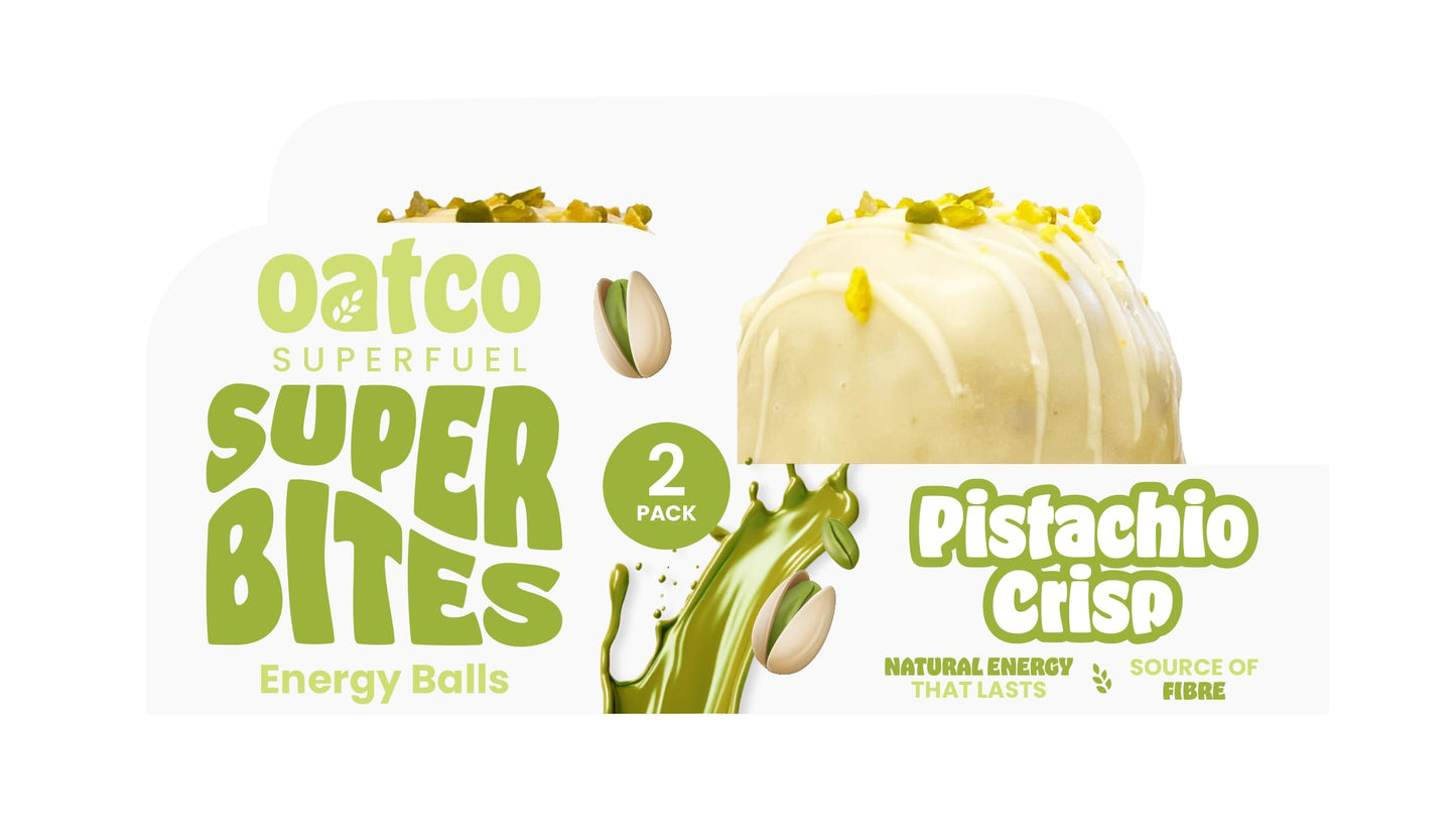 Oatco Superfuel Pistachio Crisp Super Bites (Energy Balls), Pistachios and White Chocolate Natural Energy Snack