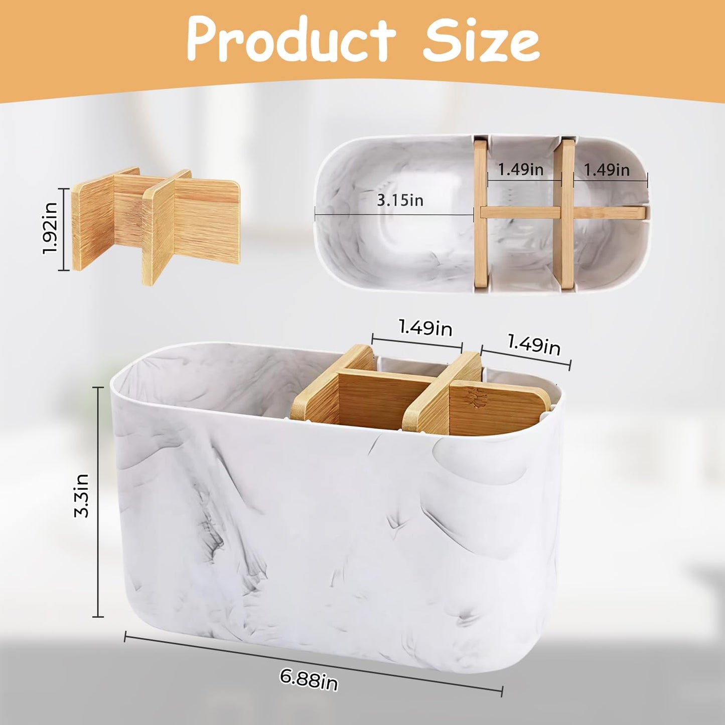 Toothbrush Holder, 5 Slots Electric Toothbrush Holder with Detachable Bamboo Divider, Countertop Toothpaste Storage Caddy for Family & Easy to Clean