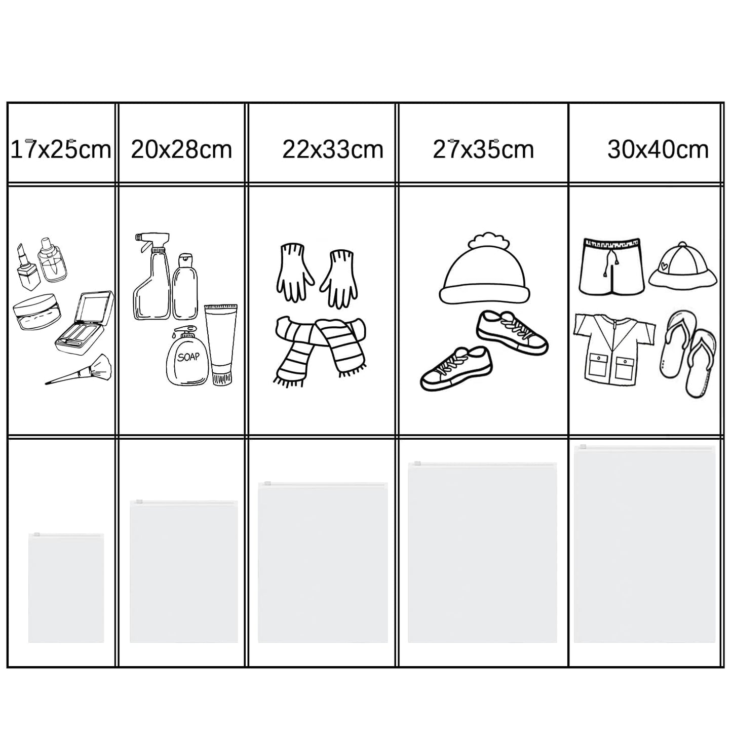 Reusable Zip Lock Bags 34pcs - 5 Size Plastic Travel Organiser Pouches, Frosted Waterproof Storage for Clothes, Shoes, Cosmetics, Suitcase