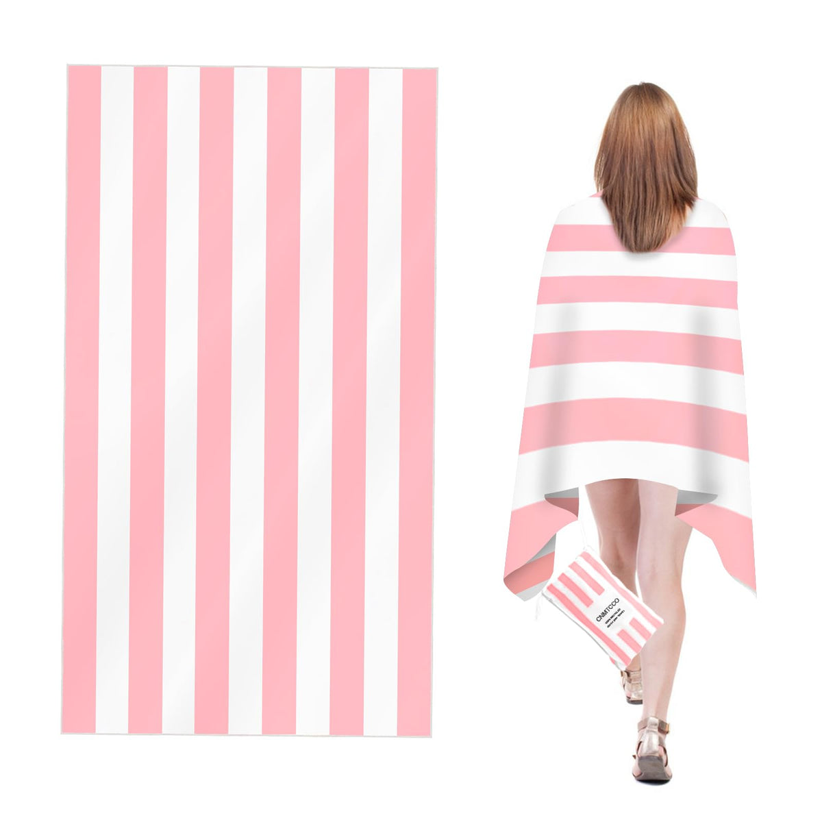 CNMTCCO Large Beach Towel for Adults with Bag - Quick Dry Microfibre - 100% Recycled Towel - Sand Free, Lightweight, Compact (160x90cm, 63x35in)