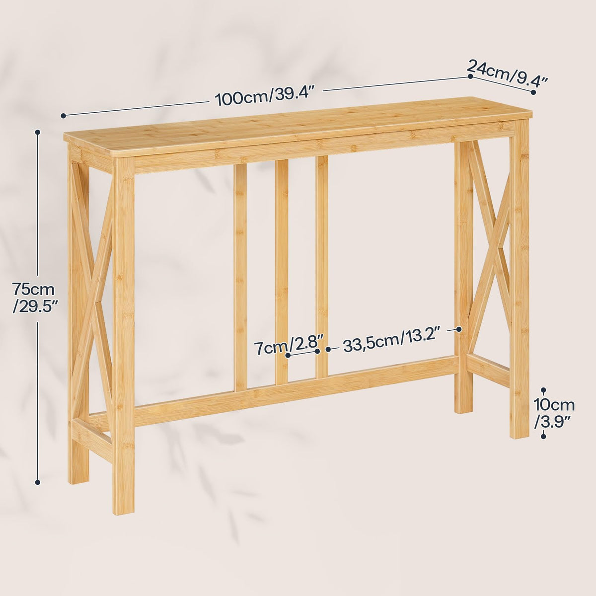 HOOBRO Slim Console Table for Hallway, 100 cm Bamboo Behind Sofa Table, Narrow Hallway Table with X-Shaped Side Frames, Modern Side Table