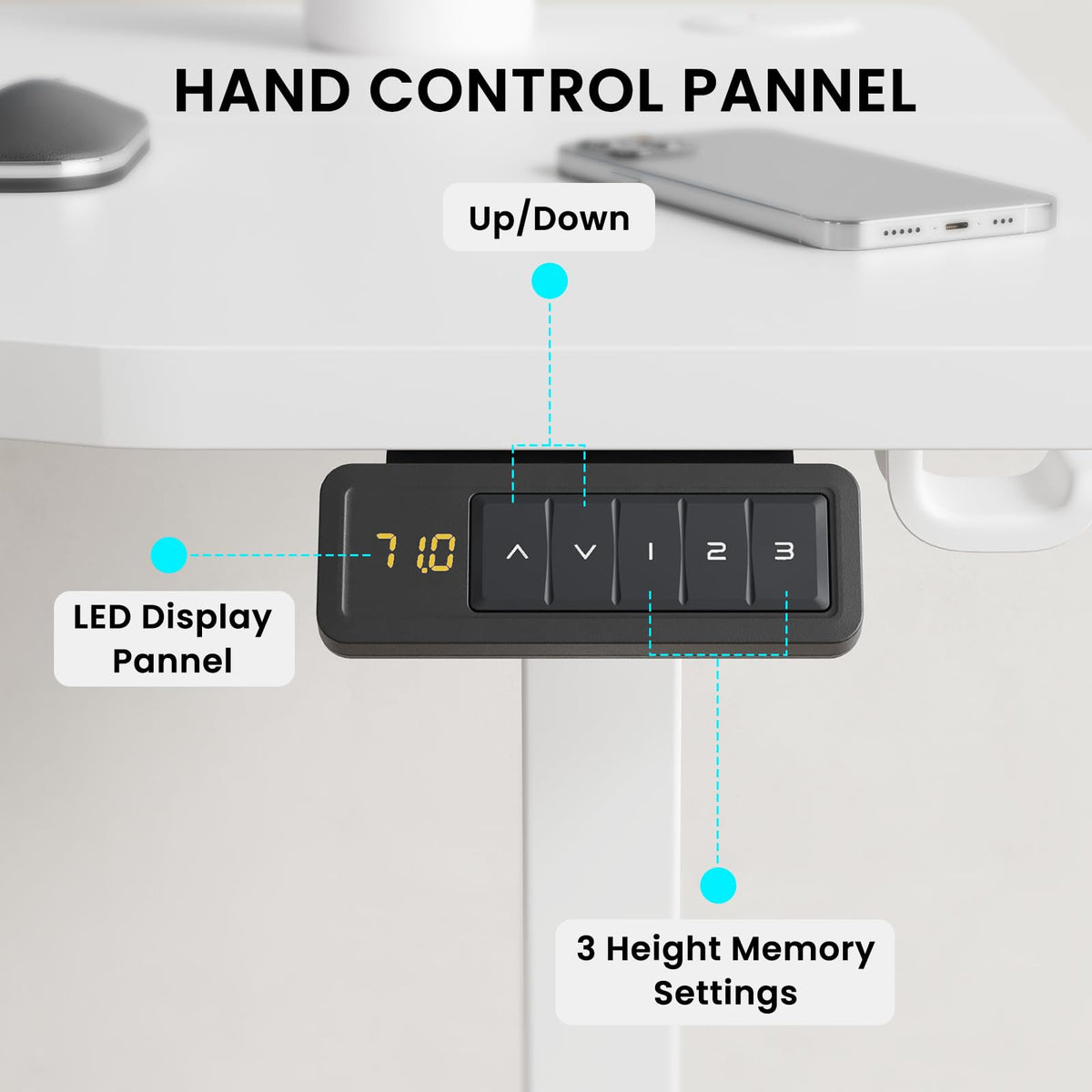 Farini U-Shaped Ergonomic Electric Standing Desk, 140x60cm, Height Adjustable Sit to Stand Desk with Memory Keypad & Headphone Hook for Home and