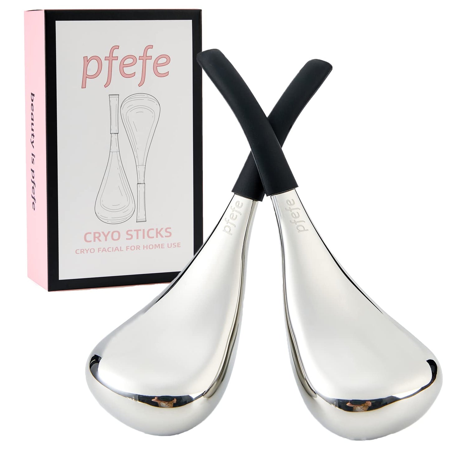 Pfefe Ice Globes Facial Skin Care Tools for Women Face Eyes, Stainless Steel Face Beauty Cryo Sticks for Girls Ladies, Cooling Spa Globes Cold Roller