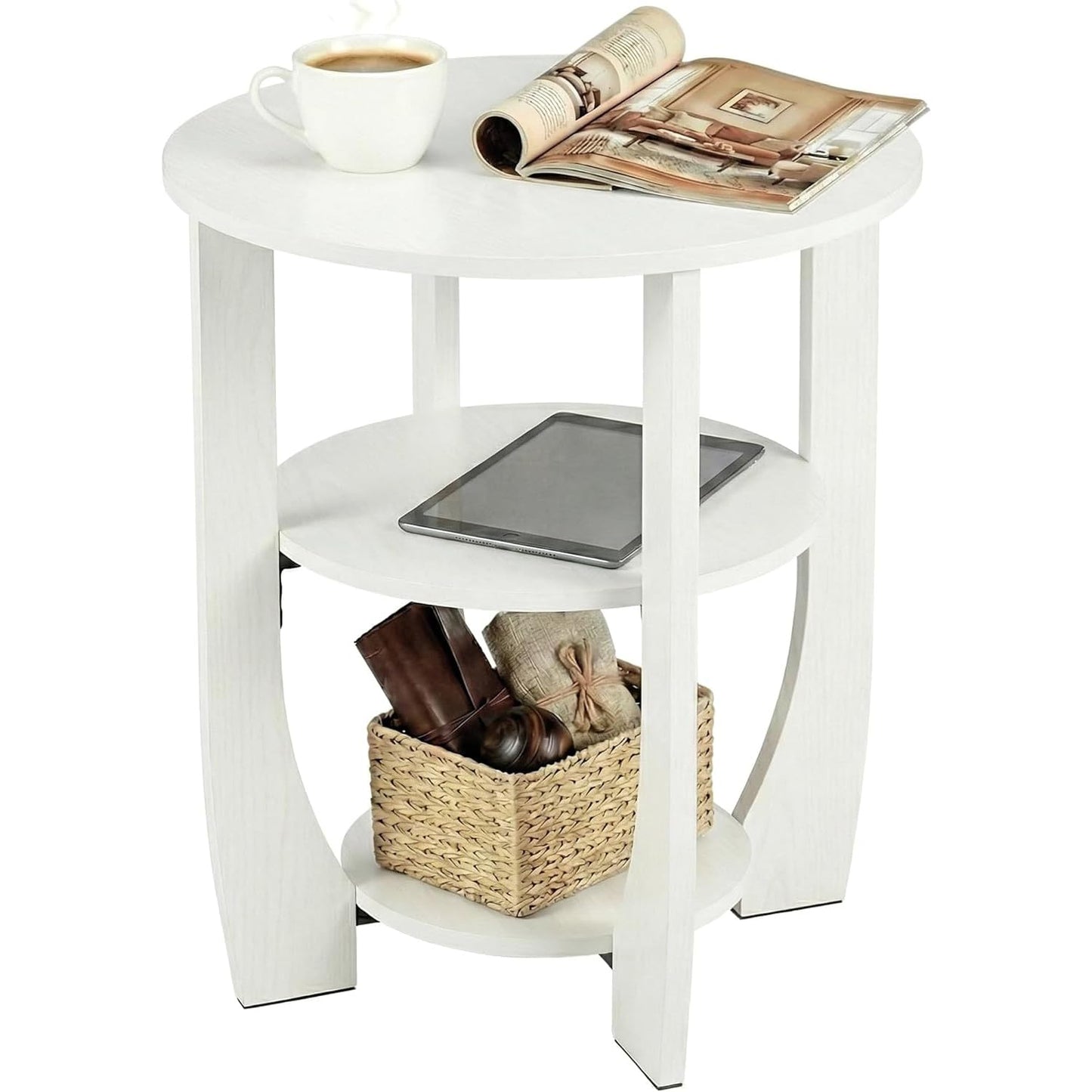 ZEXVIDA 3 Tier Round Side Table, Farmhouse Wood End Tables with Storage, Country Accent Small Sofa Bedside Table Coffee Table for Living Room Bedroom