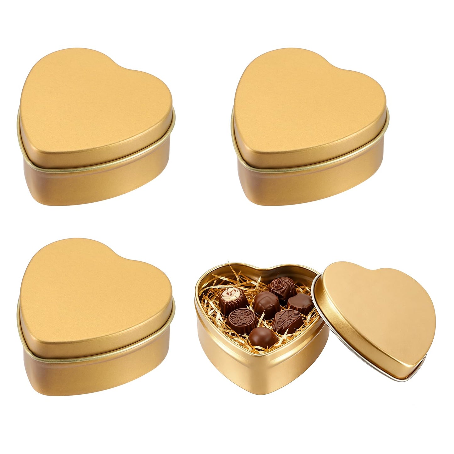 sourcing map 4Pack Metal Tin Box, 2.4x2.3x1.1 Heart Empty Tinplate Containers with Lids