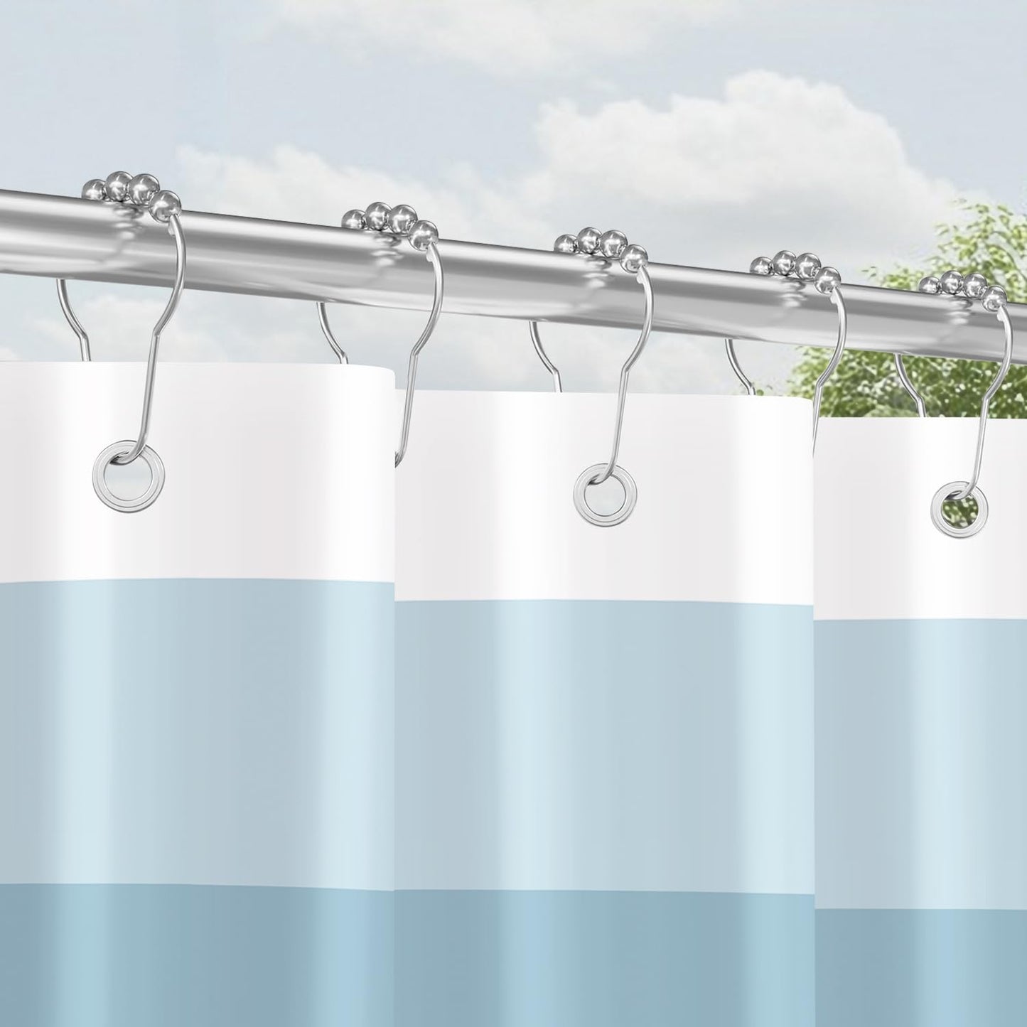 Shower Curtain, 120 x 200 cm, Rail, Light Blue Patterns, Weighted Hem, Anti-Mould Textile, Water-Repellent, Washable Polyester Bath Curtains with