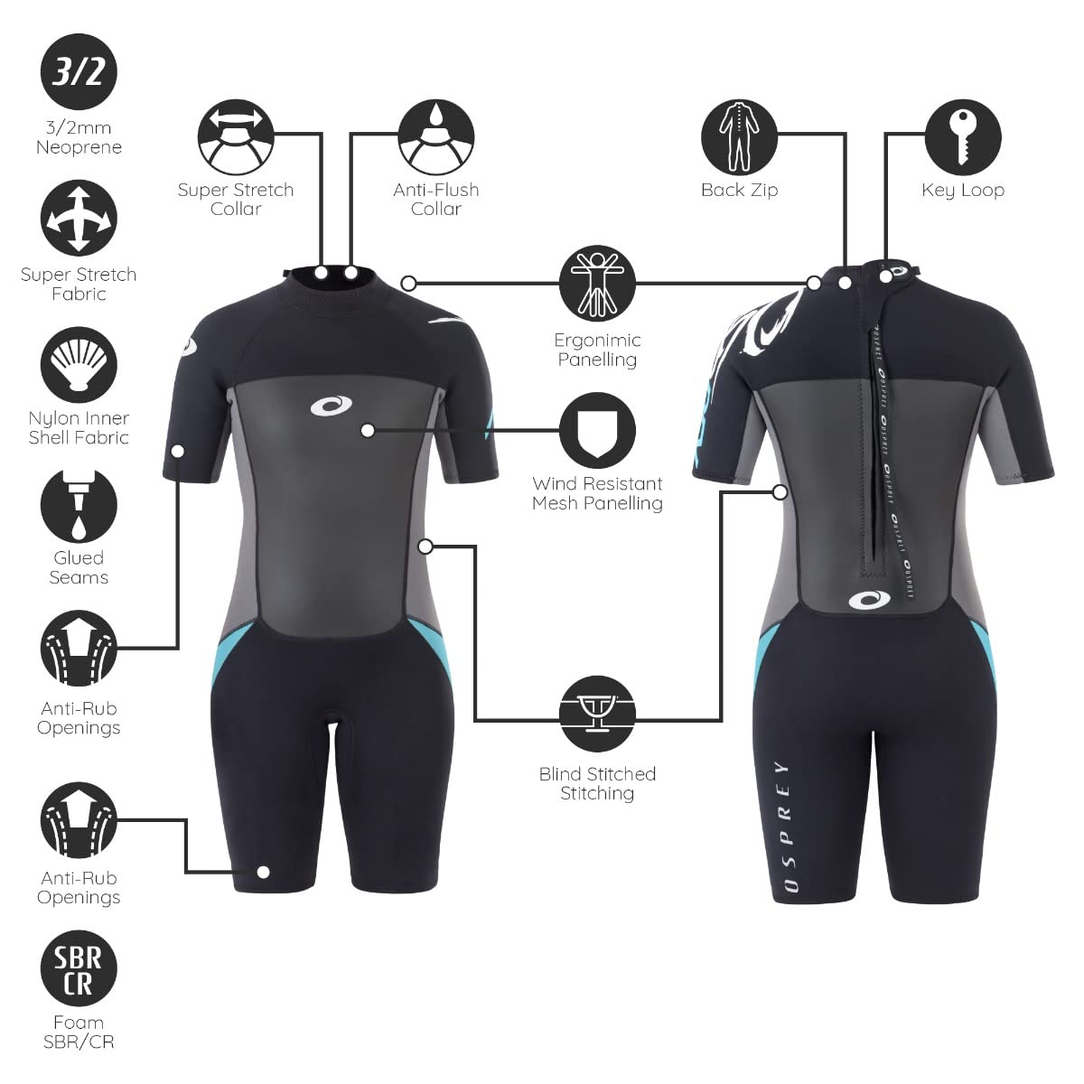 Osprey Women's Osp L - Origin Shorty Wetsuit, Black Blue, S UK