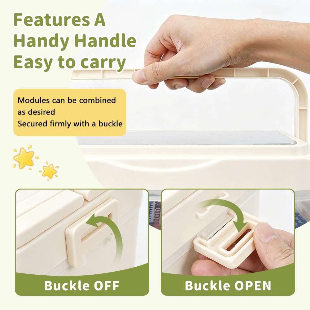 5 Layer Storage Box with Lid, Plastic Stackable Box with Handle, White