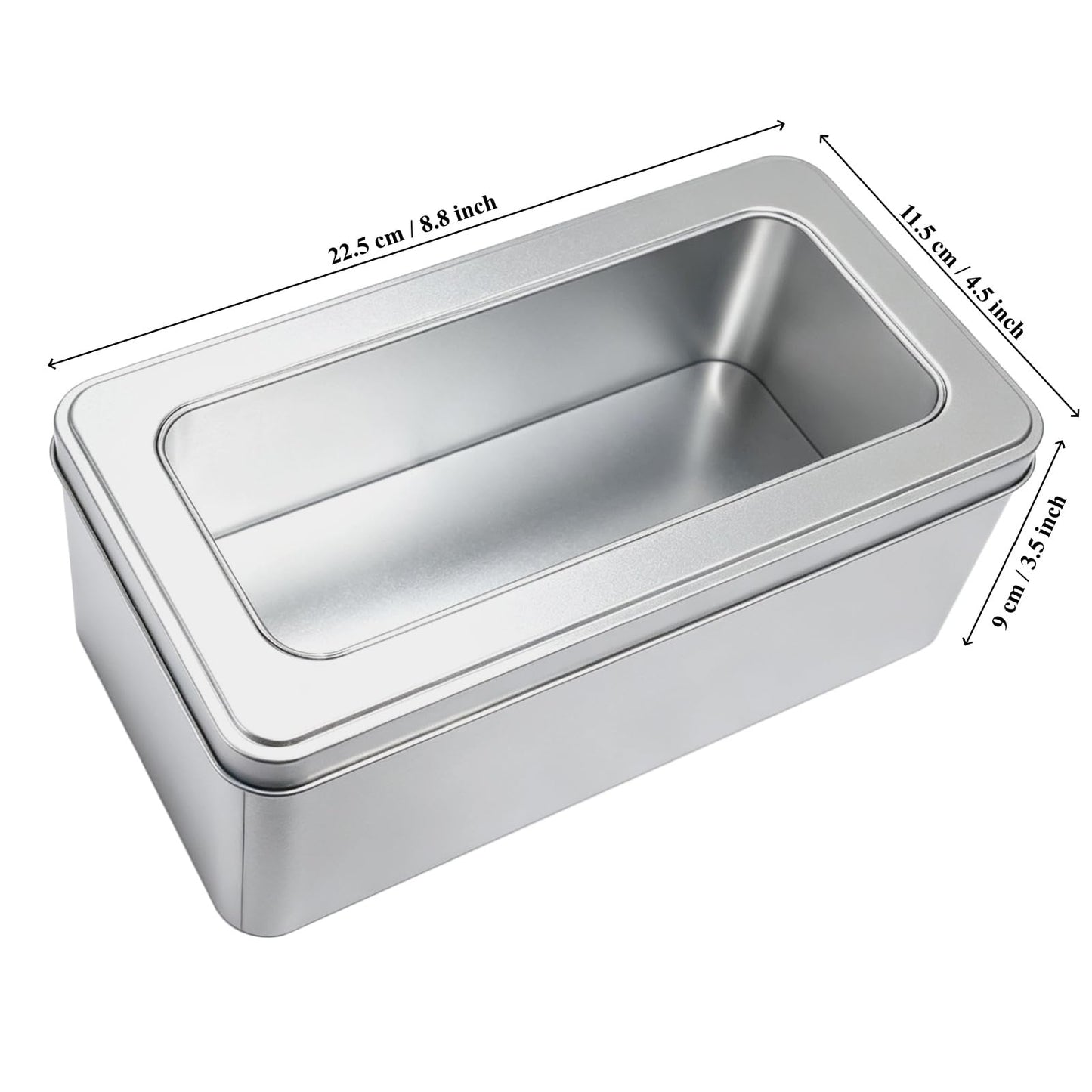 Goodma 2Pcs Rectangle Metal Tins with Window Lids, Silver