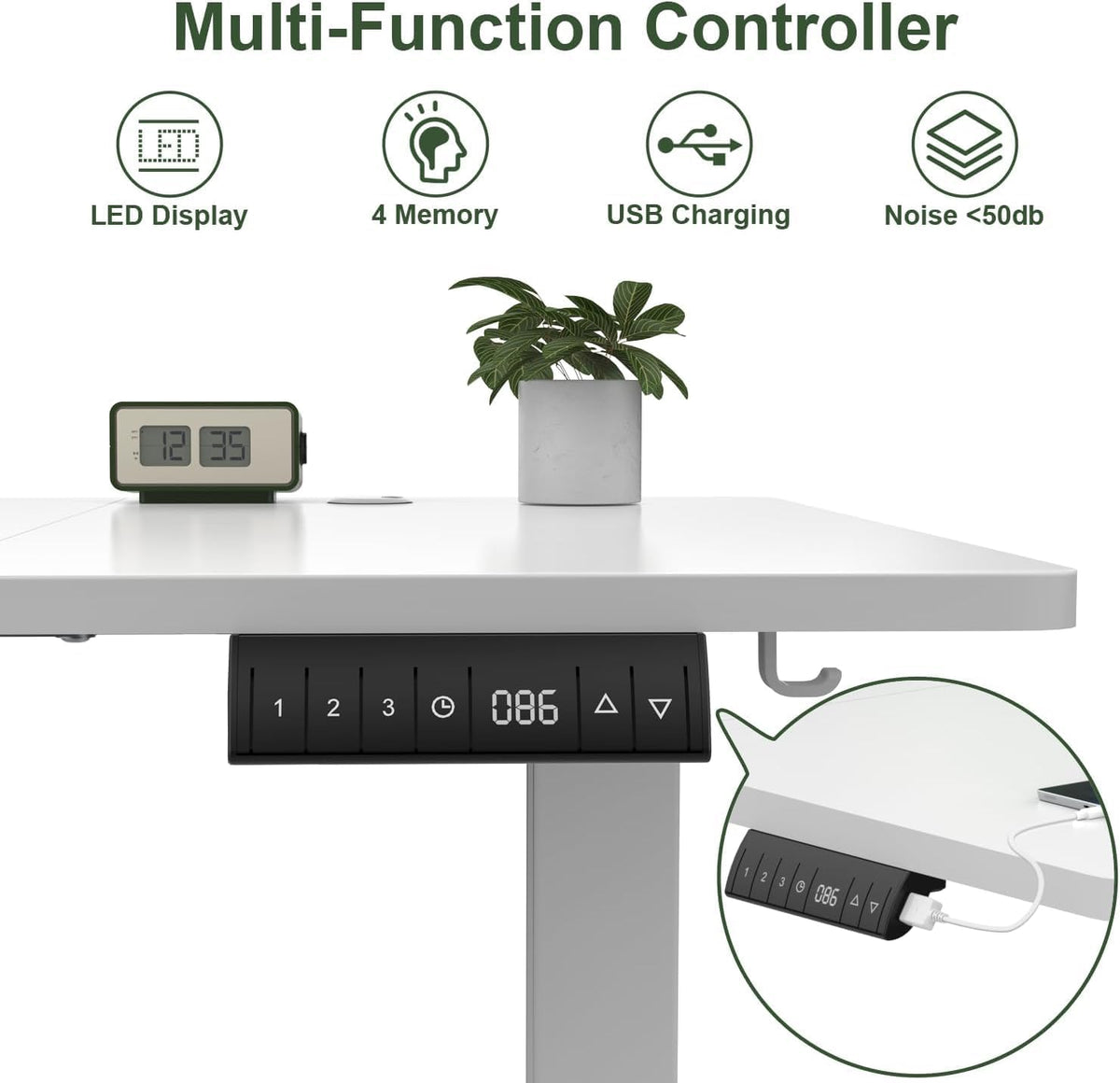 JUMMICO Electric Standing Desk 160x80 cm with Charging Port, Height Adjustable Computer Desk with Cable Tray,Ergonomic Sit Stand up Desk Rising Table