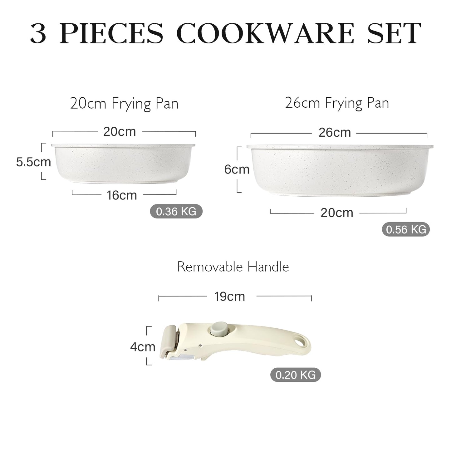 GiPP Pots and Pans Set Non Stick,3PCS Cookware Sets Nonstick Detachable Handle,Induction Kitchen Set Removable HandleRV Cookware Set,Oven