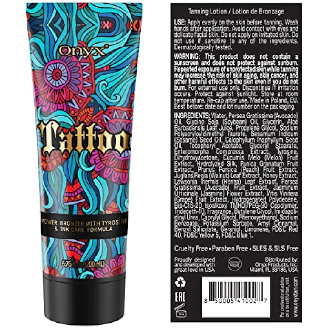 Onyx Tattoo Protect Sunbed Cream | Tanning Accelerator with Ink Care | Dark Sunbed Lotion with Hydration | Streak-Free Formula for Indoor Tanning | Smooth, Even Results | Long-Lasting Skin Nourishment