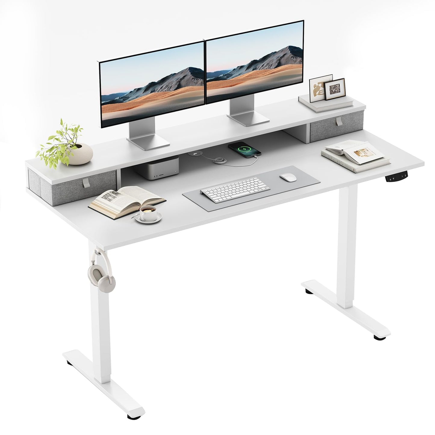 Klicelor Electric Height Adjustable Desk, with 2 Fabric Drawers, 100x60cm
