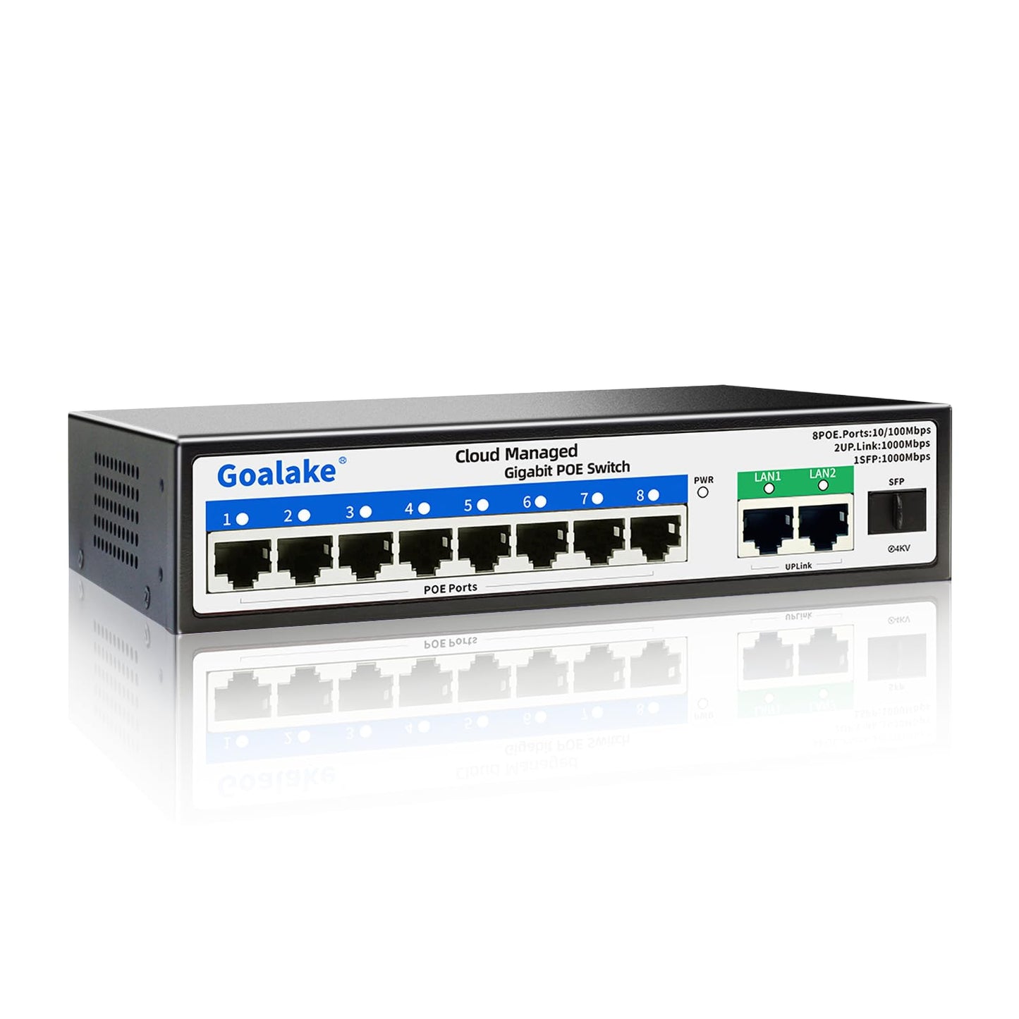 Goalake 11 Ports 120W PoE+ Switch - Managed Ethernet Switch - cloud - 802.3af/at - Easy App Management - Cloud Detection, VLAN, Remote Restart