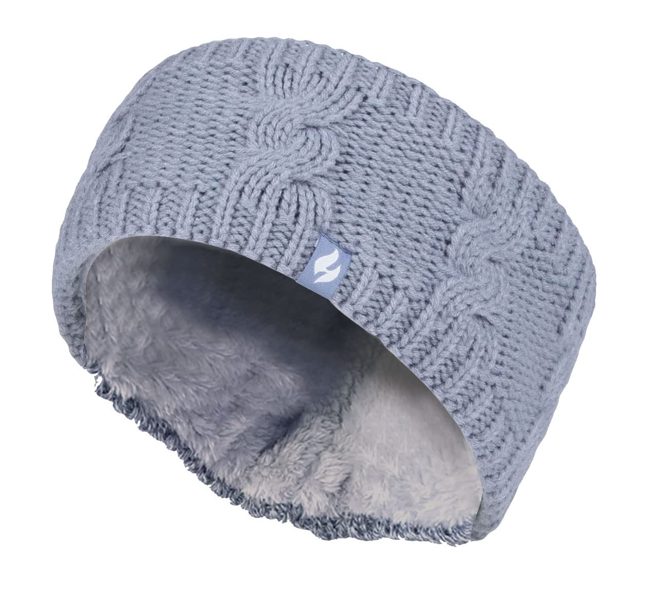 Heat Holders - Ladies Thick Cable Knitted Fleece Lined Thermal Winter Empty Skull Ear Warmer Headband (One Size, Dusky Blue)
