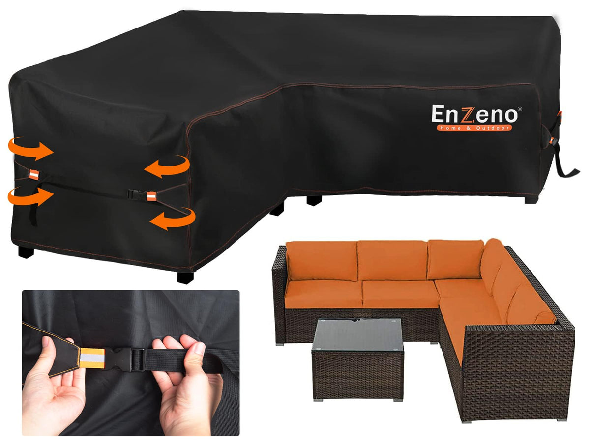 Enzeno Garden V-Shape Furniture Cover Waterproof, 420D Heavy Duty Oxford Fabric Outdoor Rattan Corner Sofa Cover with Waterproof Tape (286 * 286 *