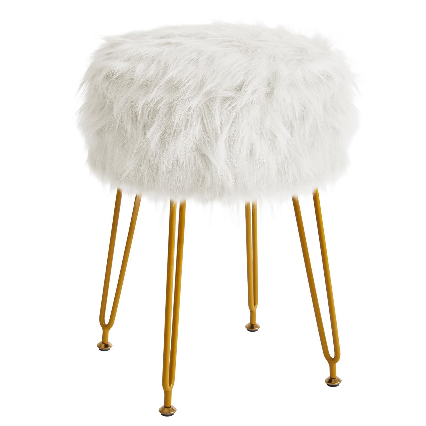 IBUYKE Faux Fur Vanity Stool with Storage, Makeup Chair, White WBD021W