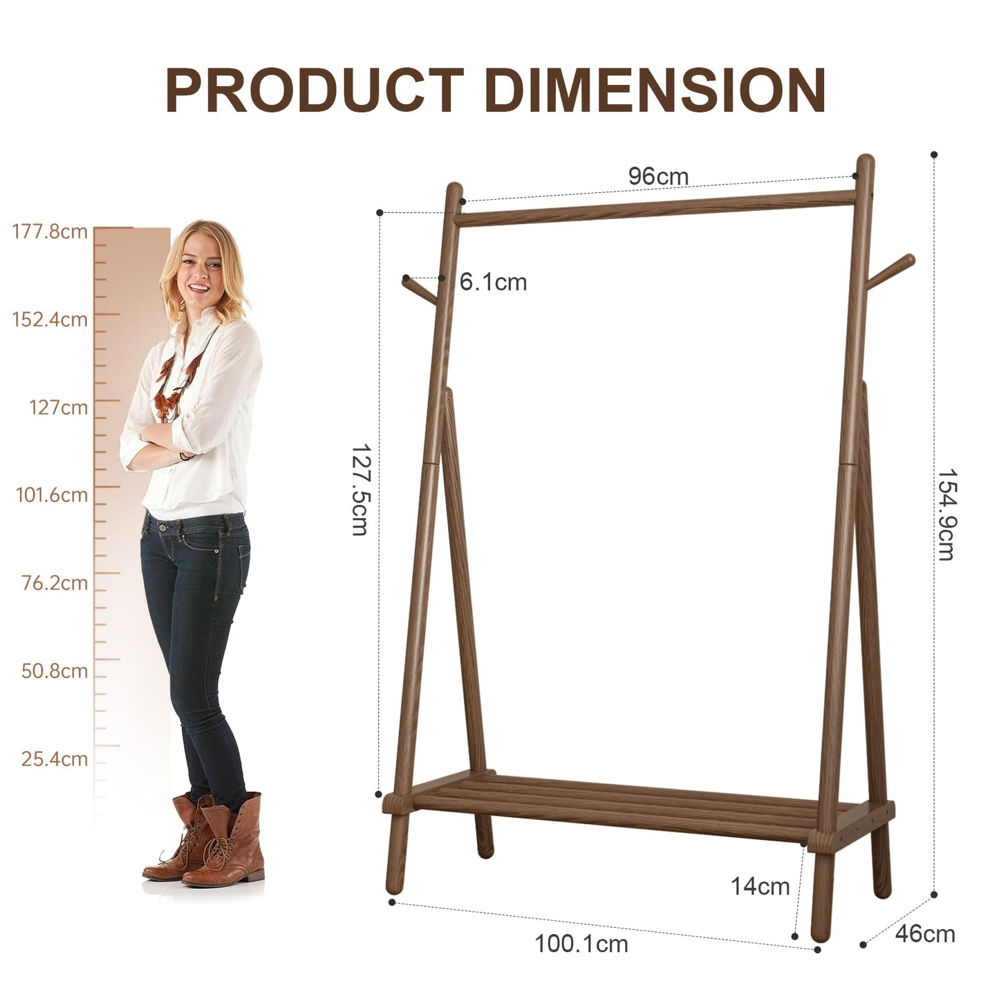 AQIMUELE Clothes Rail, Clothes Rack with Shelf and Hook, Sturdy and Portable, Garment Rack for Hanging Clothes, Coats, Skirts, Shoes