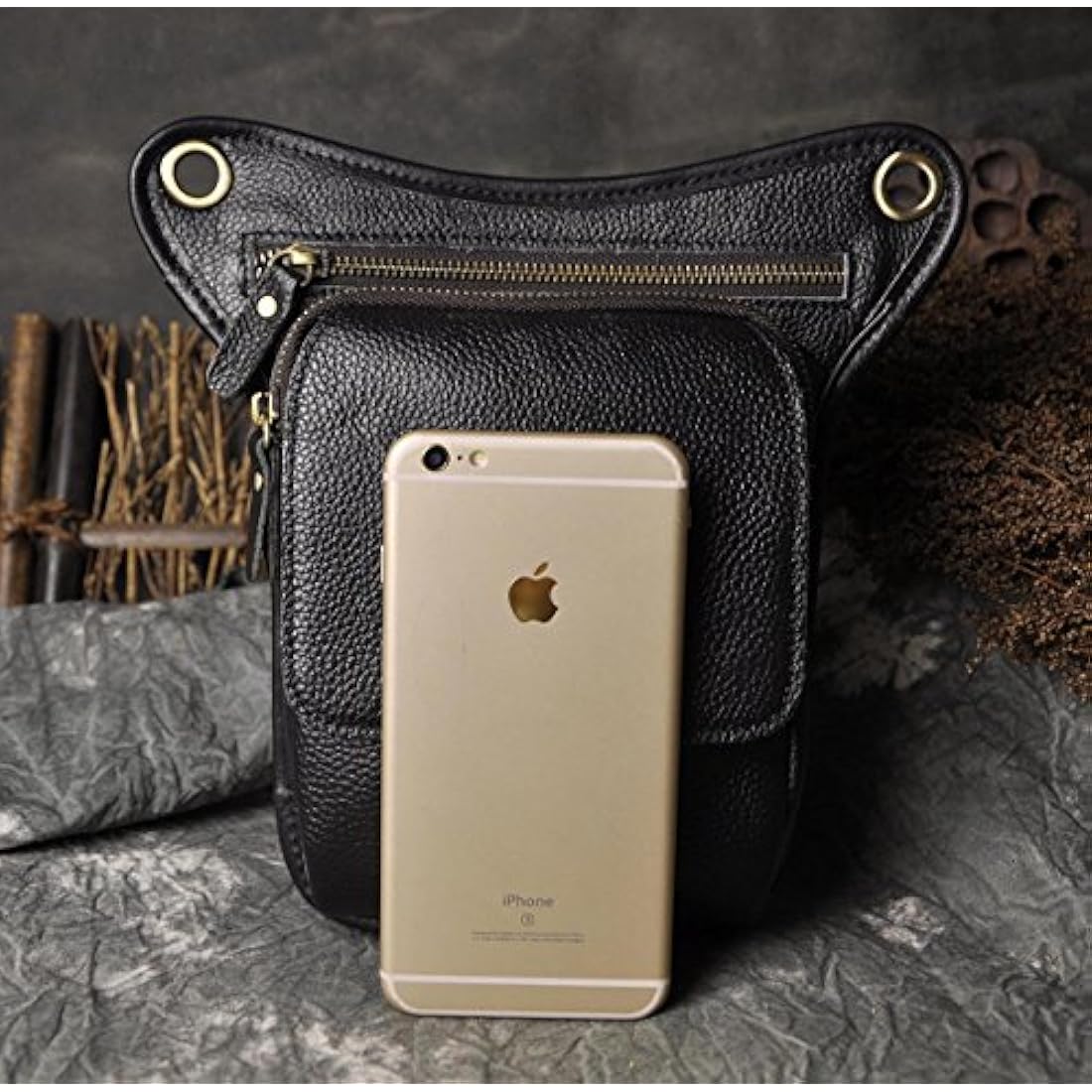 Le'aokuu Mens Genuine Leather Messenger Motorcycle Outdoor Hip Bum Fanny Belt Waist Pack Drop Leg Thigh Bag 211-1