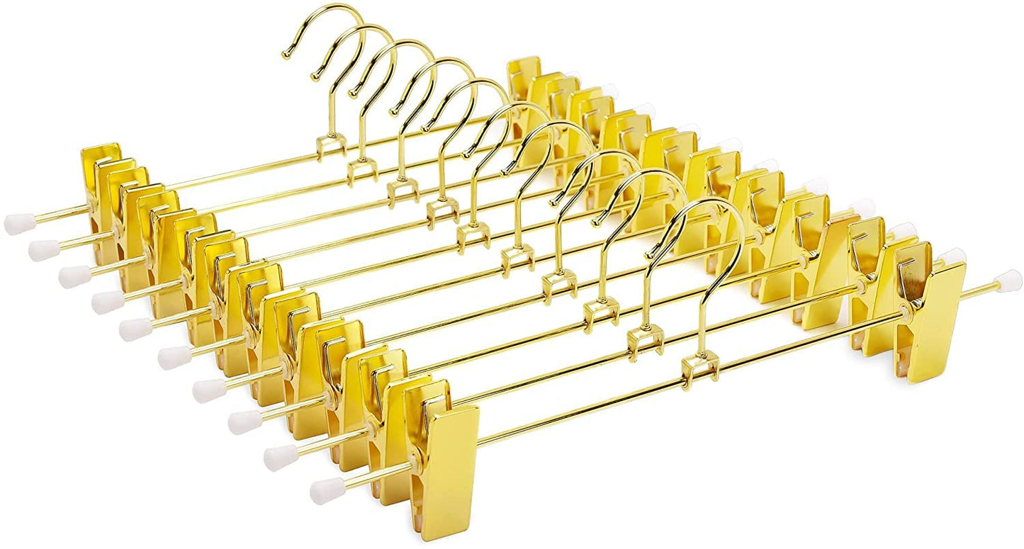 Amber Home 10pcs Shiny Metal Trousers Hangers, Iron Skirt Hangers, Gold