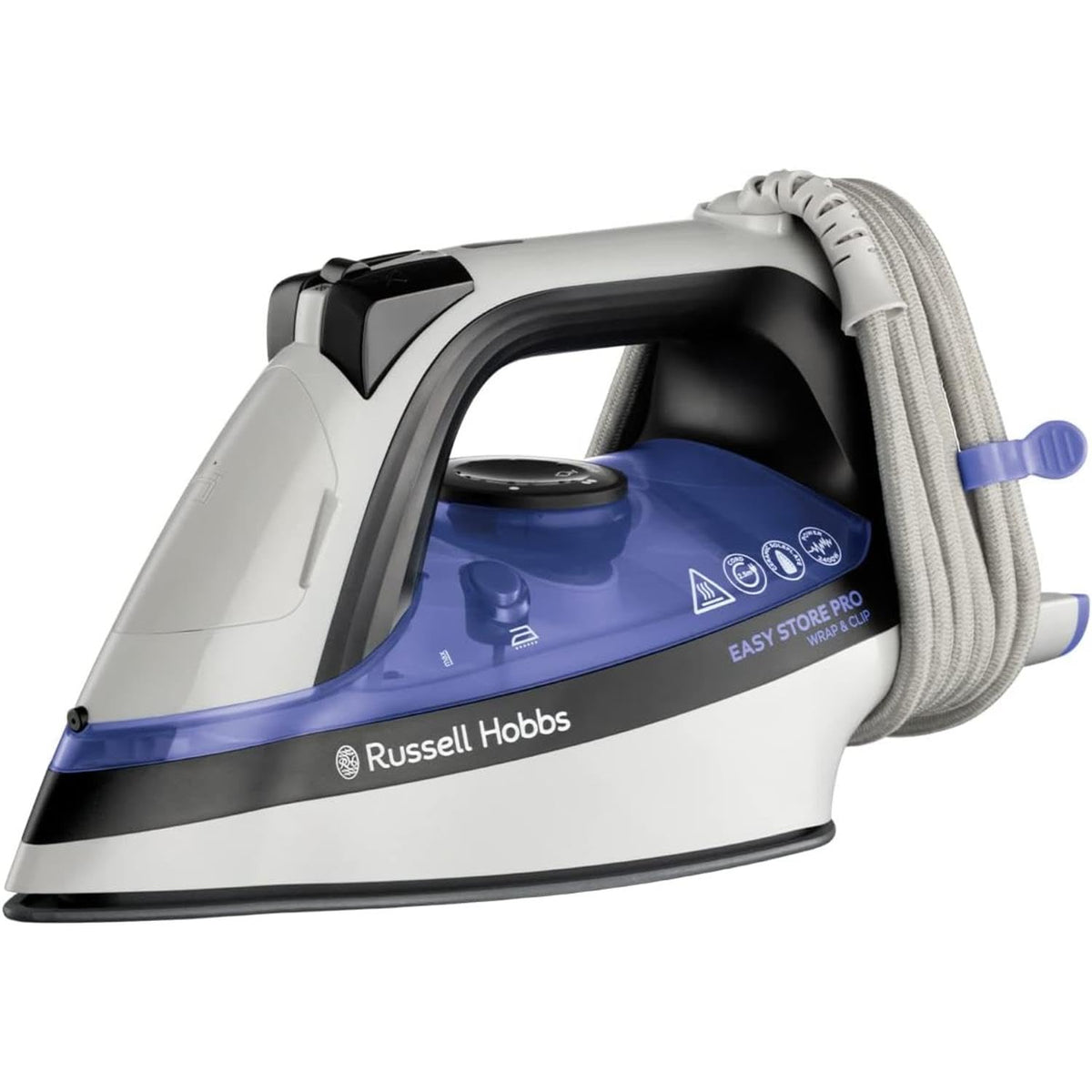 Russell Hobbs Steam Iron [2400W, 180g extra steam boost] Easy Store Pro Wrap & Clip iron (space-saving cable storage, 320ml water tank, fast heat up,