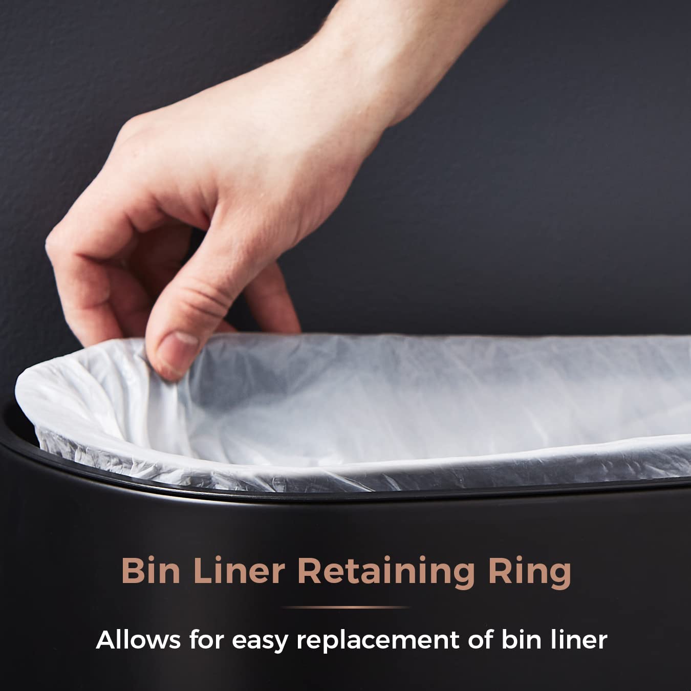 Tower T838010BLK Cavaletto Square Sensor Bin, 58L, Black and Rose Gold