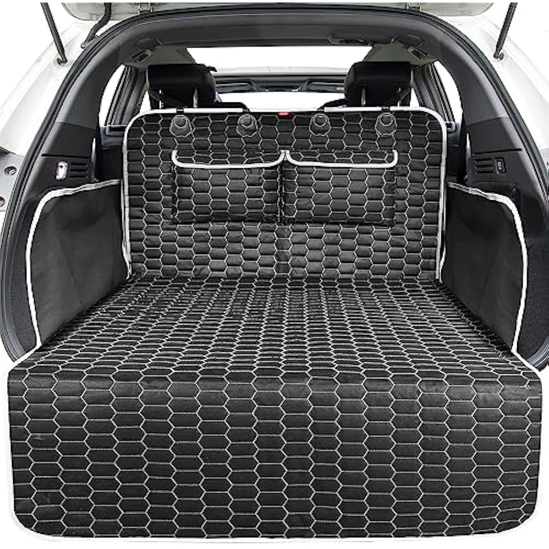 Oasser Car Boot Liner 4-layer Non-slip Waterproof Washable Fabric Protector with Bumper Cover Fits Most Cars Unique Pattern Design Durable and Thick Weight 1.6KG