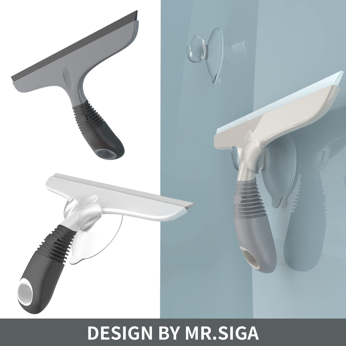 MR.SIGA Silicone Squeegee for Shower Doors, 25 cm/10 inch, White & Black