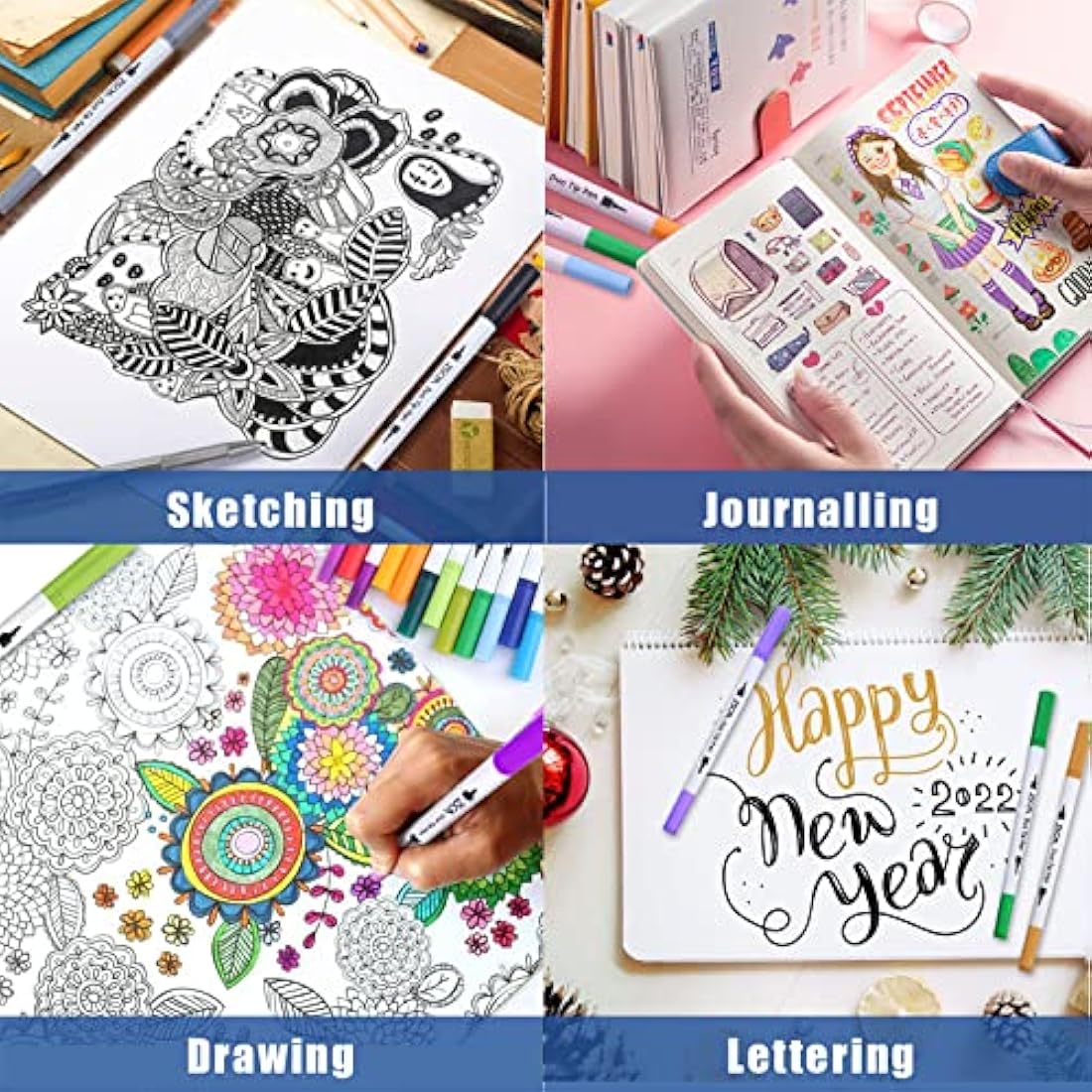 ZSCM Fineliner Fineliner Double-pointed Pens Adult Pens Coloring Books, Calligraphy and Drawings, Illustrations, Sketches…
