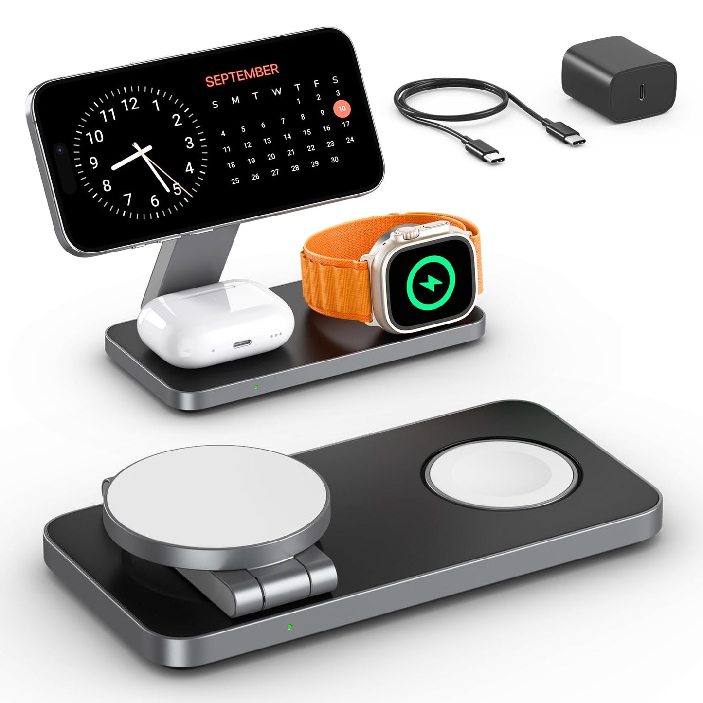 Keepro 3 in 1 Wireless Charging Station for iPhone Magnetic Portable, Fast Wireless Charger Stand for iPhone Air/17/16/15/14/13/12, AirPods Pro 3 2