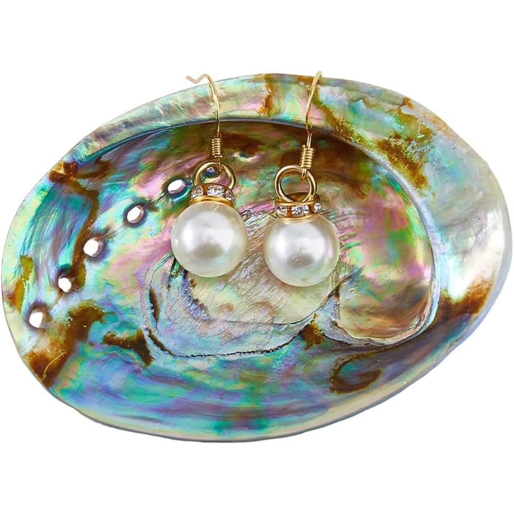 SUPERFINDINGS Natural Abalone Shells Jewelry Dish Tray Blue Seashell Ring Holder 7.7x5.6cm/5.04x6.3in Decorative Trinket Dish Stand for Earring