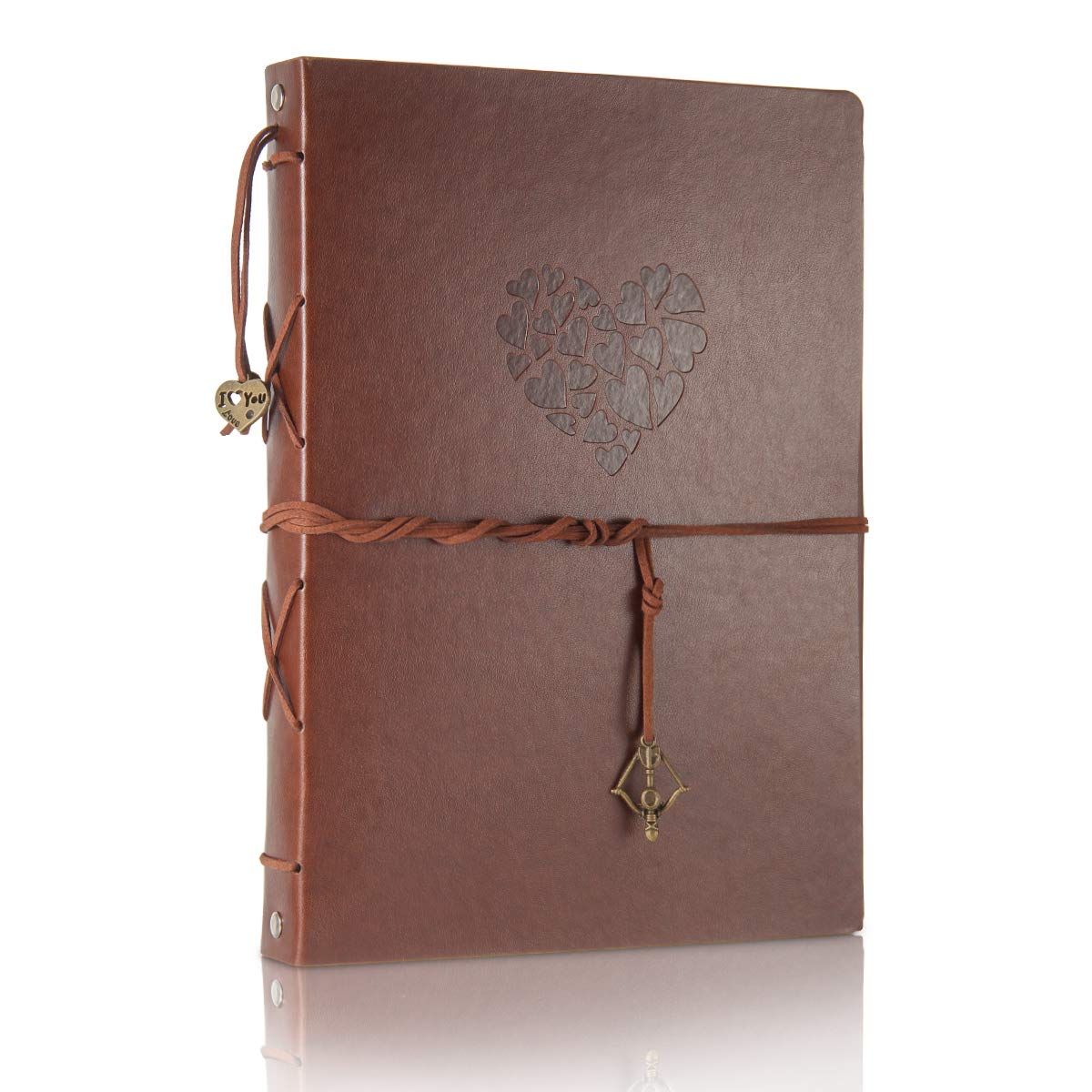ThxMadam Scrapbook Album Leather Photo Album Vintage Wedding Guest Book DIY Memory Book with 60 Black Pages Present for Christmas Valentines