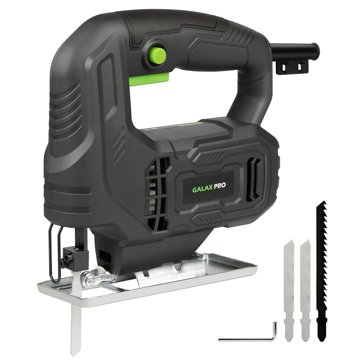 GALAX PRO 400W Electric Jigsaw, 3000 SPM,?45? Bevel Cutting, Lock-on Button, Includes Blades for Wood and Metal