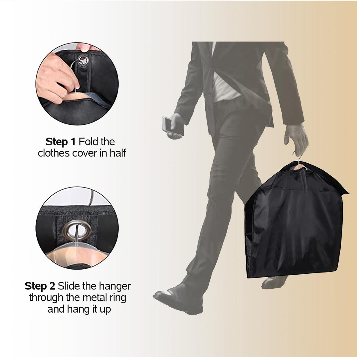 Julisle Long Dress Cover Garment Bag with Zipper & Viewing Window | Breathable, Washable, Dustproof Clothes Storage | 5-Pack, Black, 60-Inch