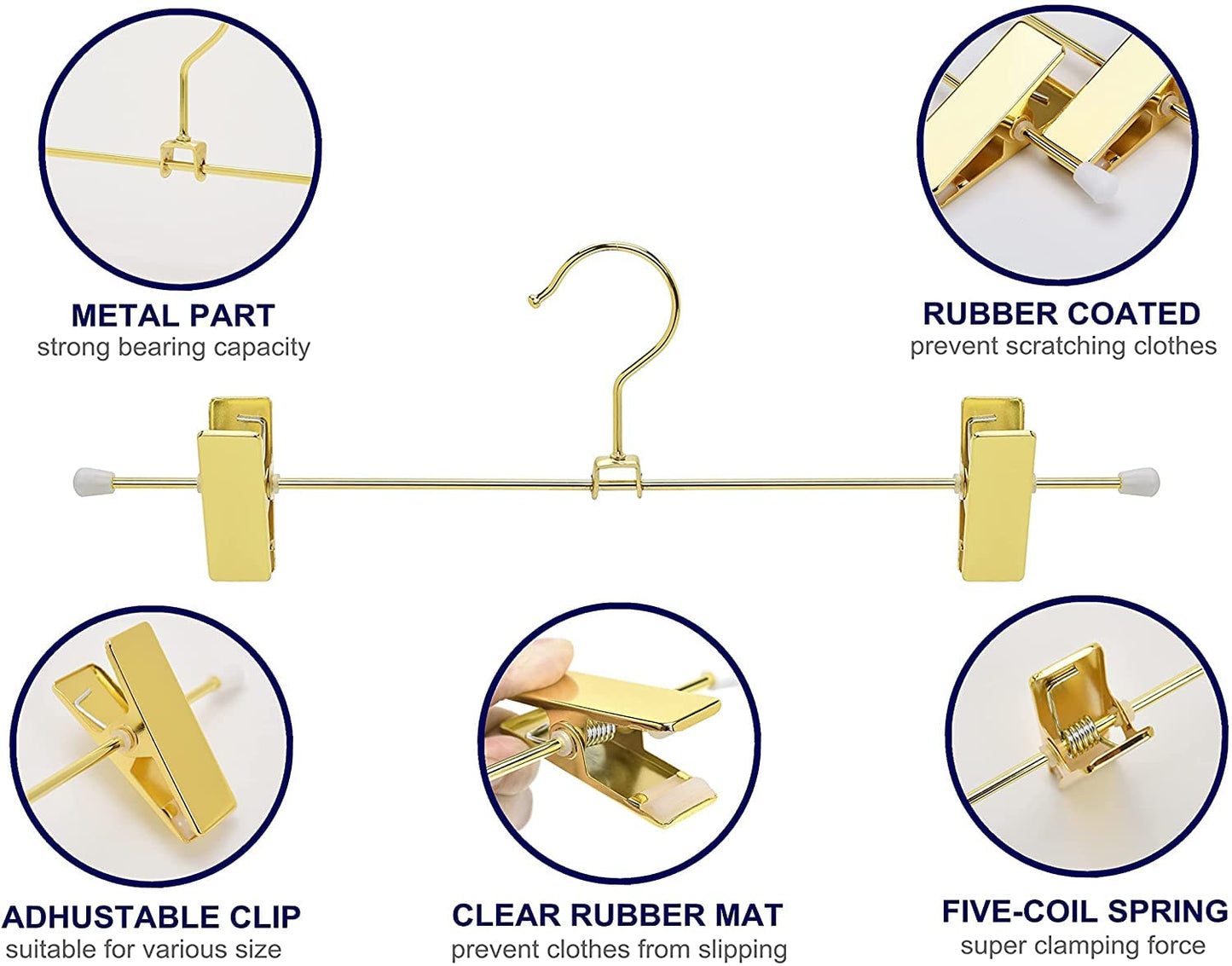 Amber Home 10pcs Shiny Metal Trousers Hangers, Iron Skirt Hangers, Gold