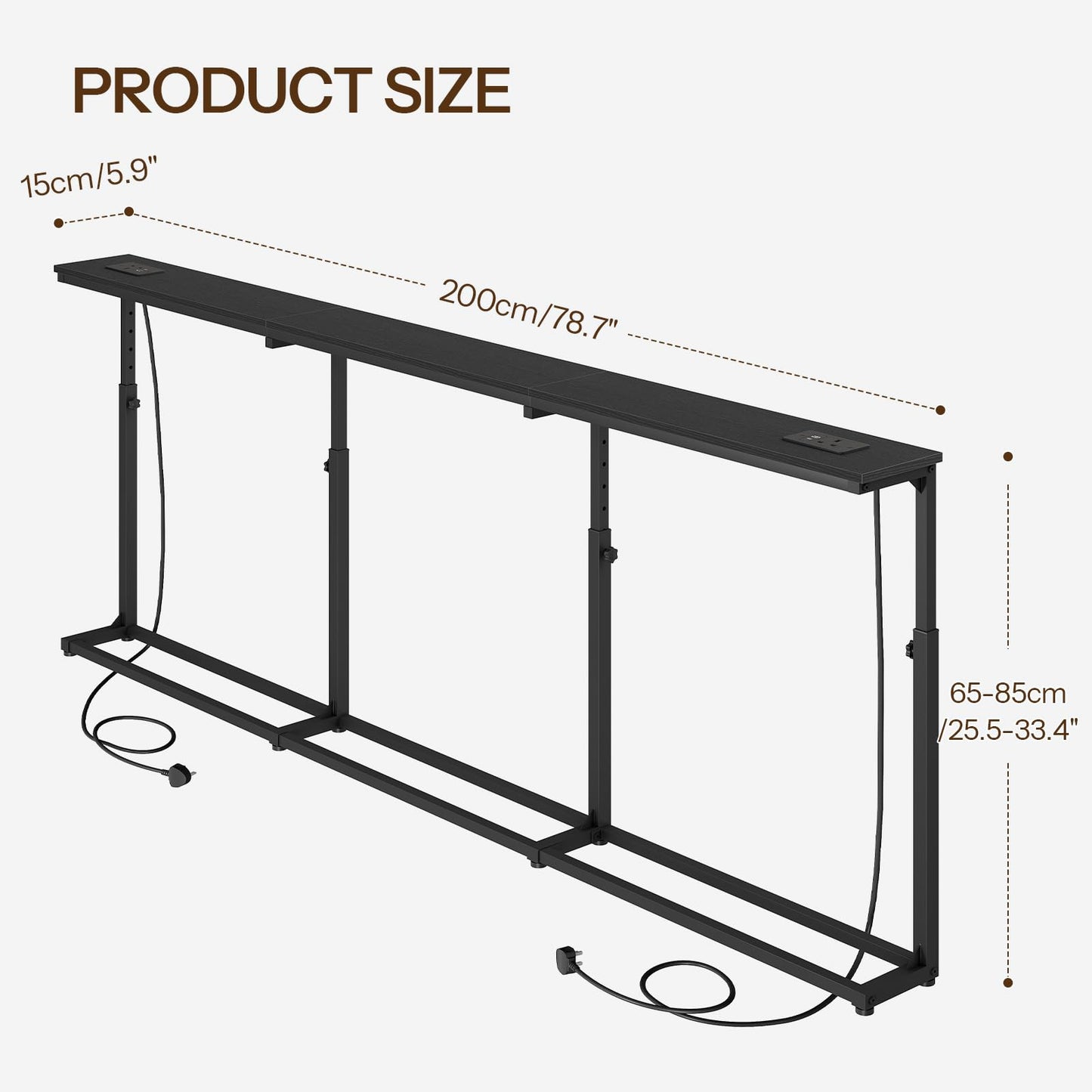 HOOBRO 200 cm Long Behind Sofa Console Table with 2 Power Outlets