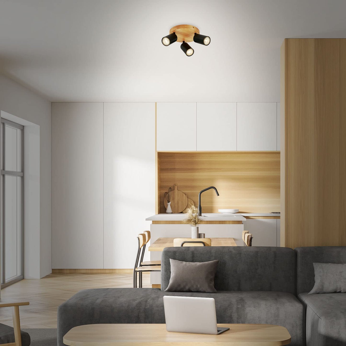 BRILONER - Vintage Adjustable spot Light Ceiling lamp, Wooden Base, GU10 Fitting, max. 9 watts, Ceiling Light, Living Room lamp, Bedroom lamp, Kitchen
