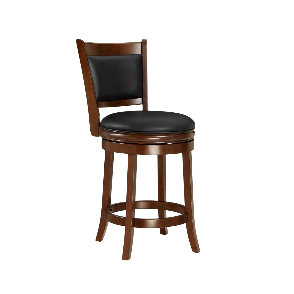 Ball & Cast Swivel Counter Stool, Wood Frame Kitchen Island Stool-Chair, 24in Upholstered Barstool with Backrest & Footrest, Cappuccino, 61cm Seat