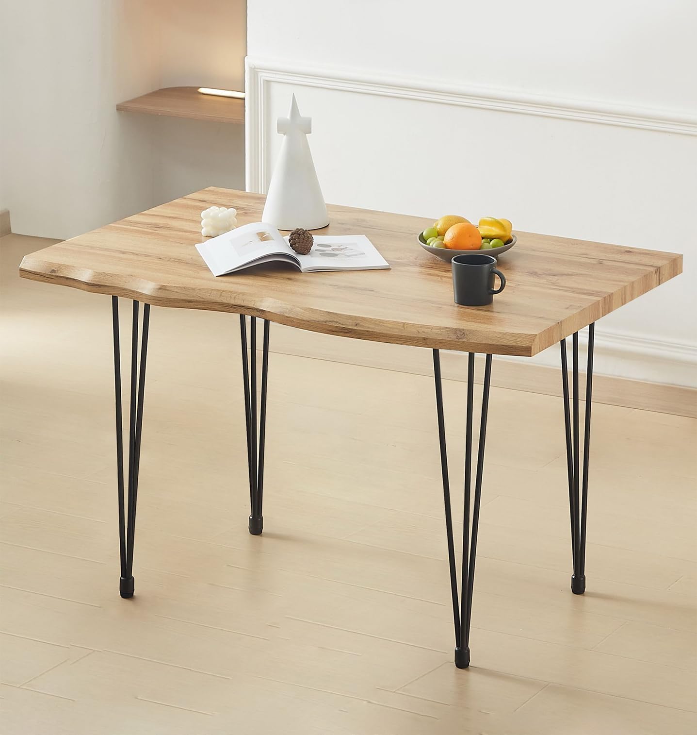 Hallowood Furniture Cullompton Small Dining Table with Black Metal Legs, 4 Seater Industrial Style Live Edge Effect Top Modern Dining Table for Home,