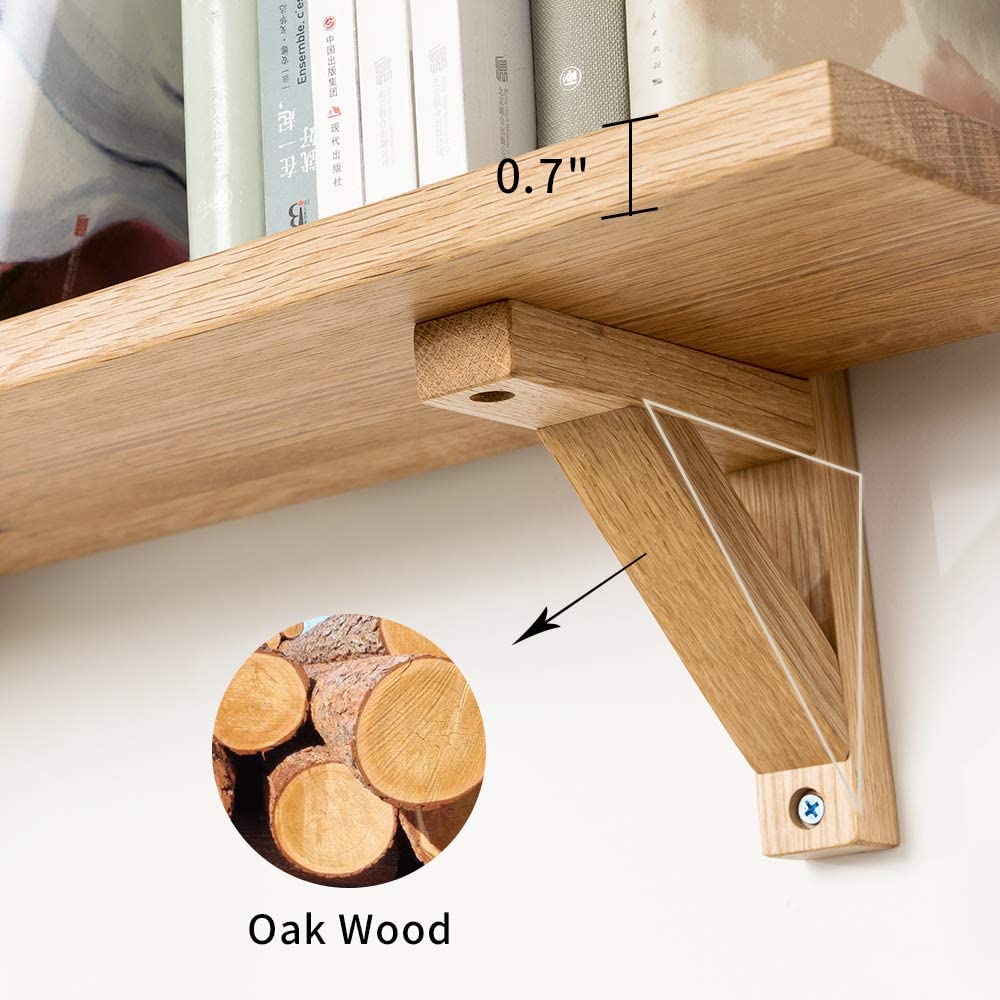 Gieanoo Oak Floating Shelves, Solid Oak wood Wall Shelf Rustic Display Shelf with 2 Triangle Brackets for Bedroom Kitchen Office Farmhouse Storage