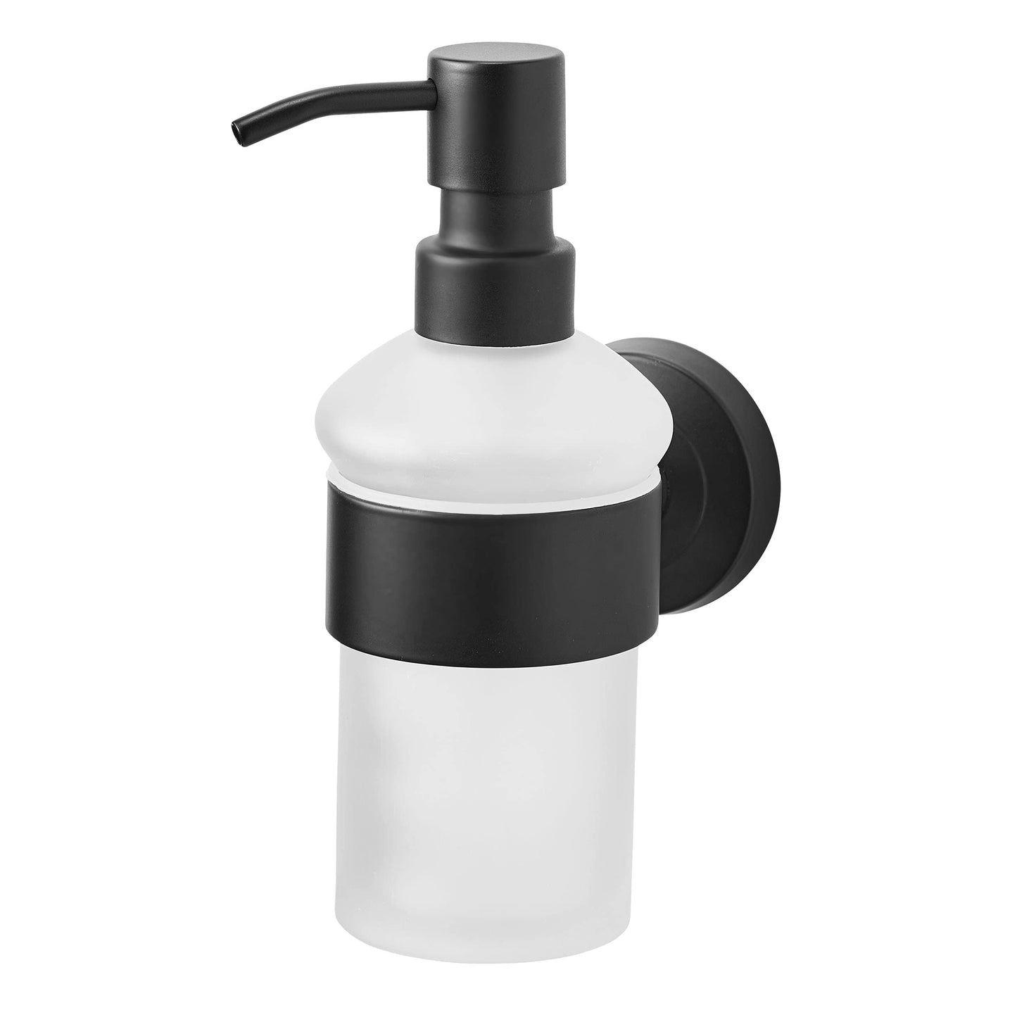 AMARE Wall Mount | Black | Drilling or Gluing Glass Dispenser Refillable | for Bathroom and Kitchen | Ideal for Liquid Soap, Lotion and Disinfectant,
