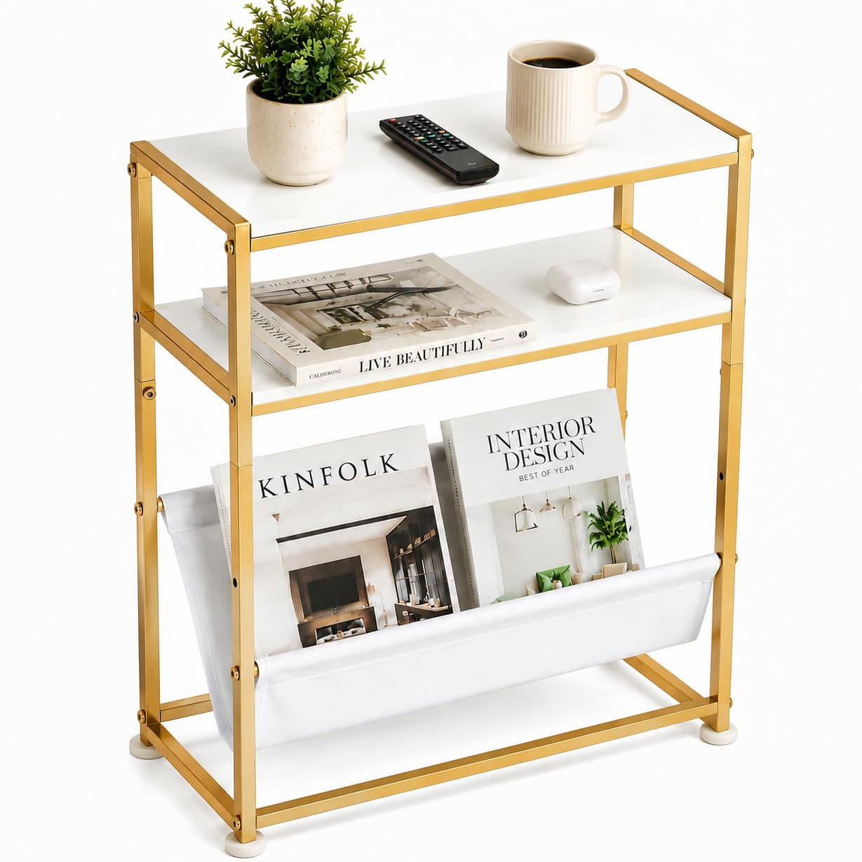 ZEXVIDA Small End Table for Small Spaces - Slim Side Table with Magazine Holder,2 in 1 Design Narrow End Table Living Room,Skinny Bedroom Nightstand