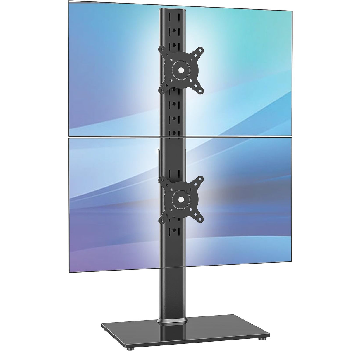 AX WABER Dual Monitor Stand Vertical Stack Screen Free-Standing Desk Mount Arm Riser Fits Two 13 to 34 Inch Computer Monitors with Swivel,Tilt, Height