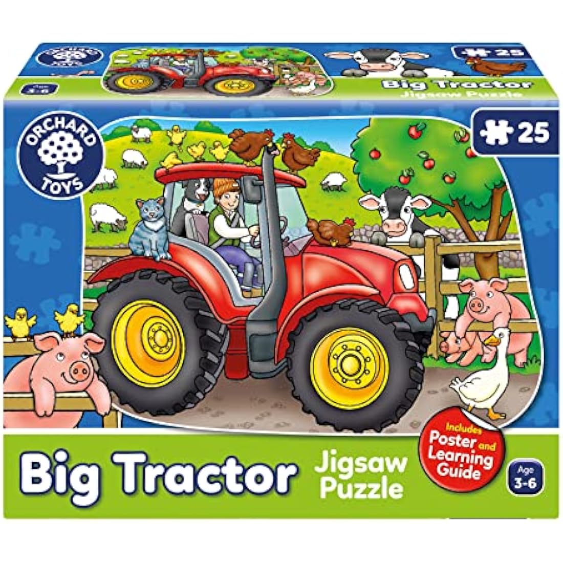 Orchard Toys Big Tractor Jigsaw Puzzle, 25-Piece Farm Themed Shaped Puzzle For Ages 3-6, Includes Poster, Perfect Party Gift