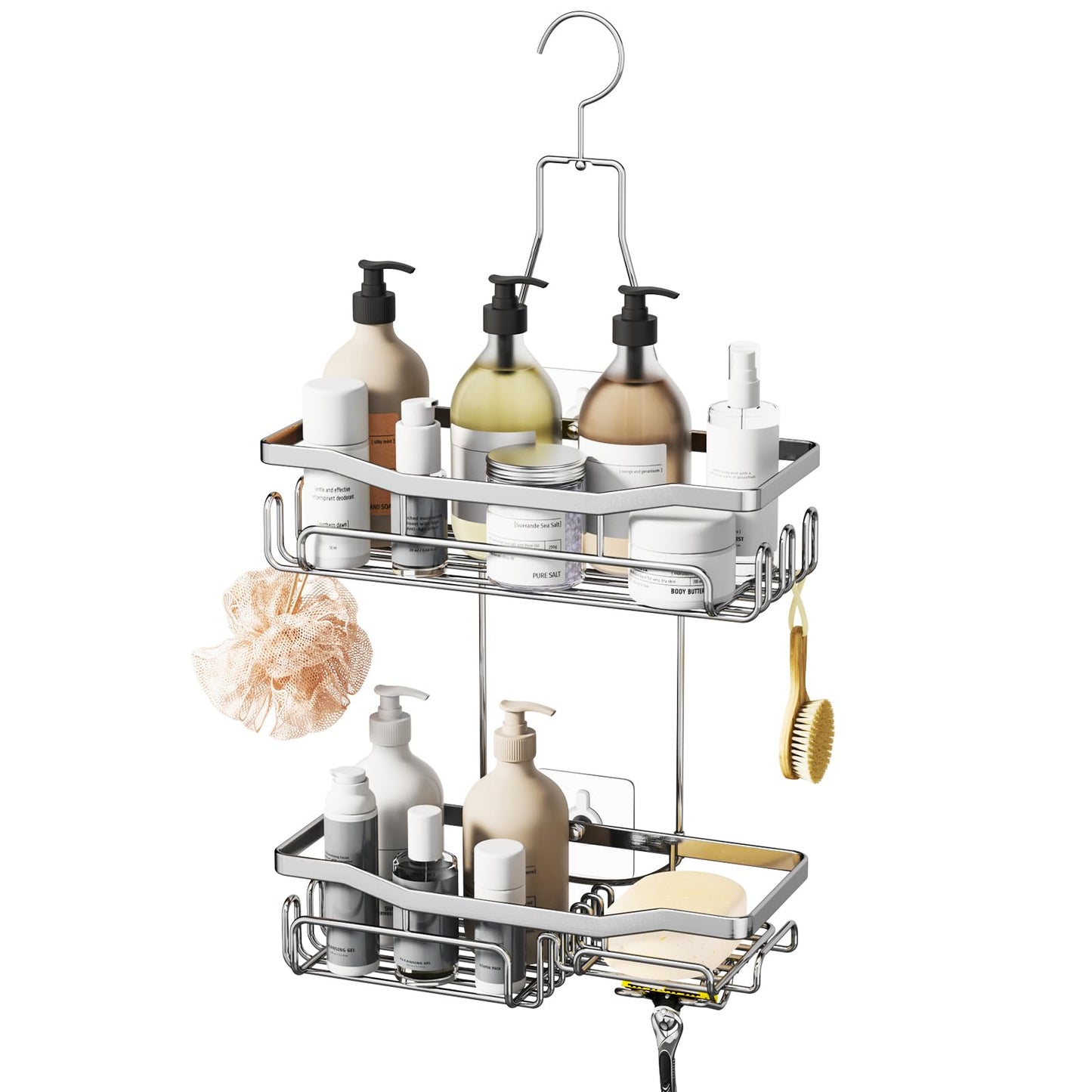 HapiRm Hanging Shower Caddy - No Drilling Shower Shelf with Razor & Soap Holder, Rust-resistant Bathroom Shelves for Accessories Shampoo, Conditioner,