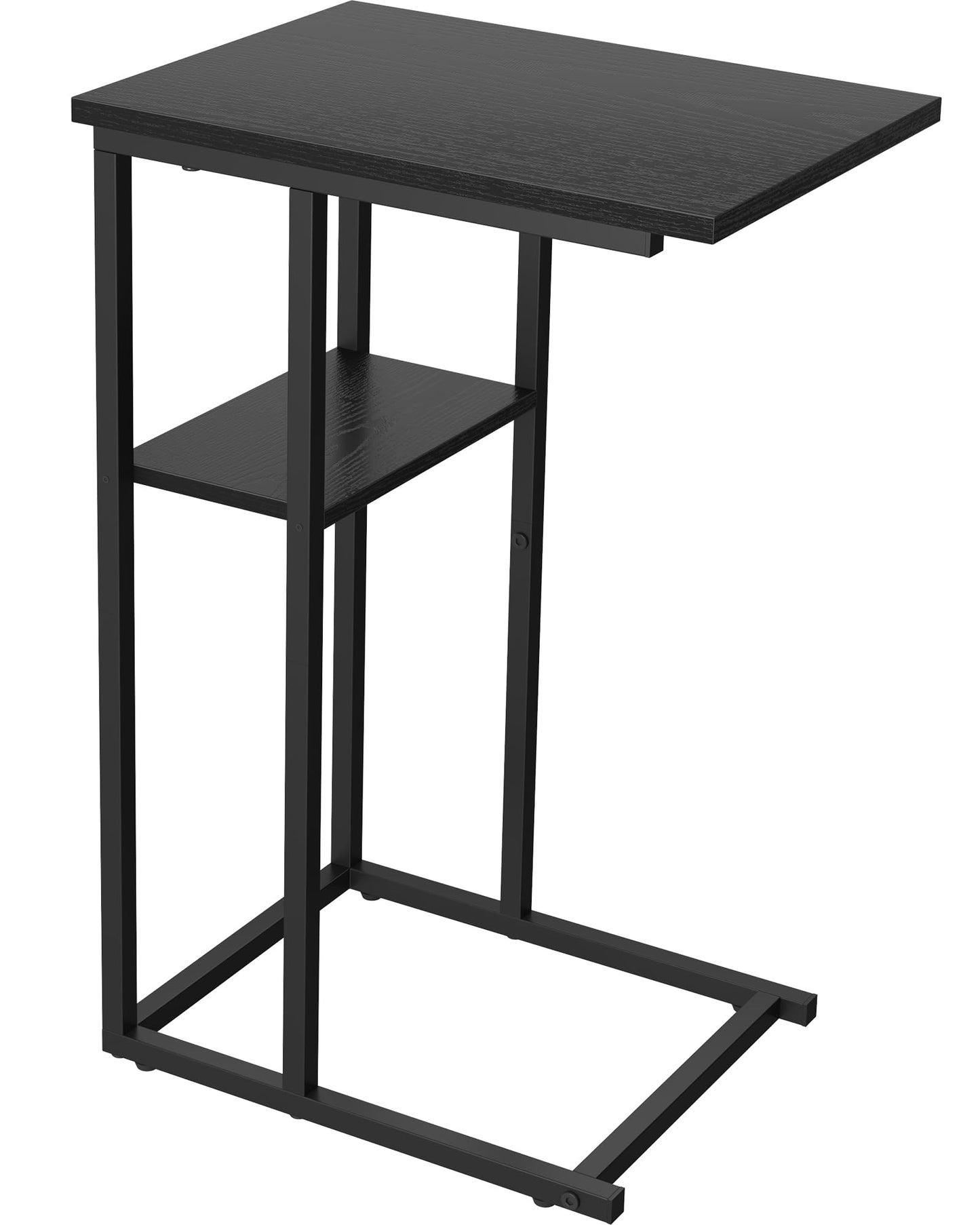 Yusong C Shaped End Table, 2 Tier Side Tables Slide Under Sofa Couch Bed, Small TV Tray Bedside Table for Small Spaces, Living Room, Bedroom, Black