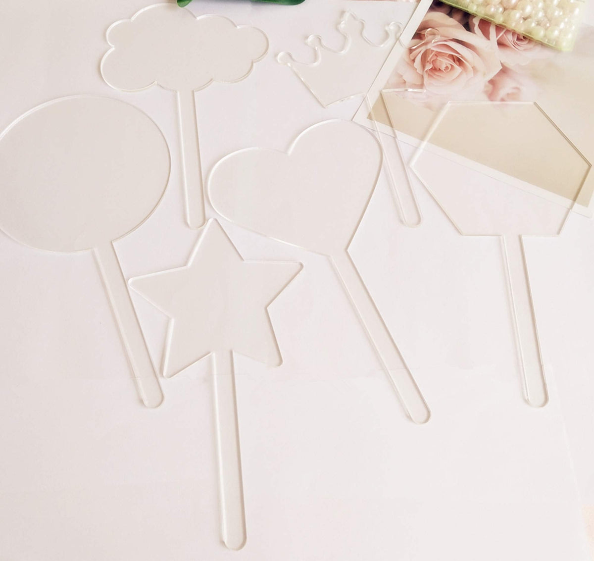 Clear Acrylic Cake Toppers, Acrylic Cake Topper Blanks, DIY Cake Topper, Cake Topper Blanks 12pcs Mix Shapes for Festival Party (Mix Shapes)