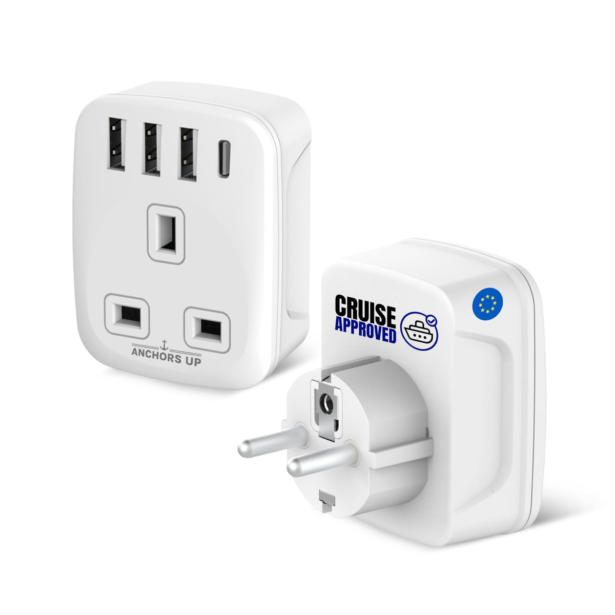 Cruise Approved 5-in-1 Travel Adapter ? Non Surge for Cruises ? 3 USB + 1 USB-C ? Works on P&O, Marella, MSC, Royal, Celebrity, Carnival, Princess,