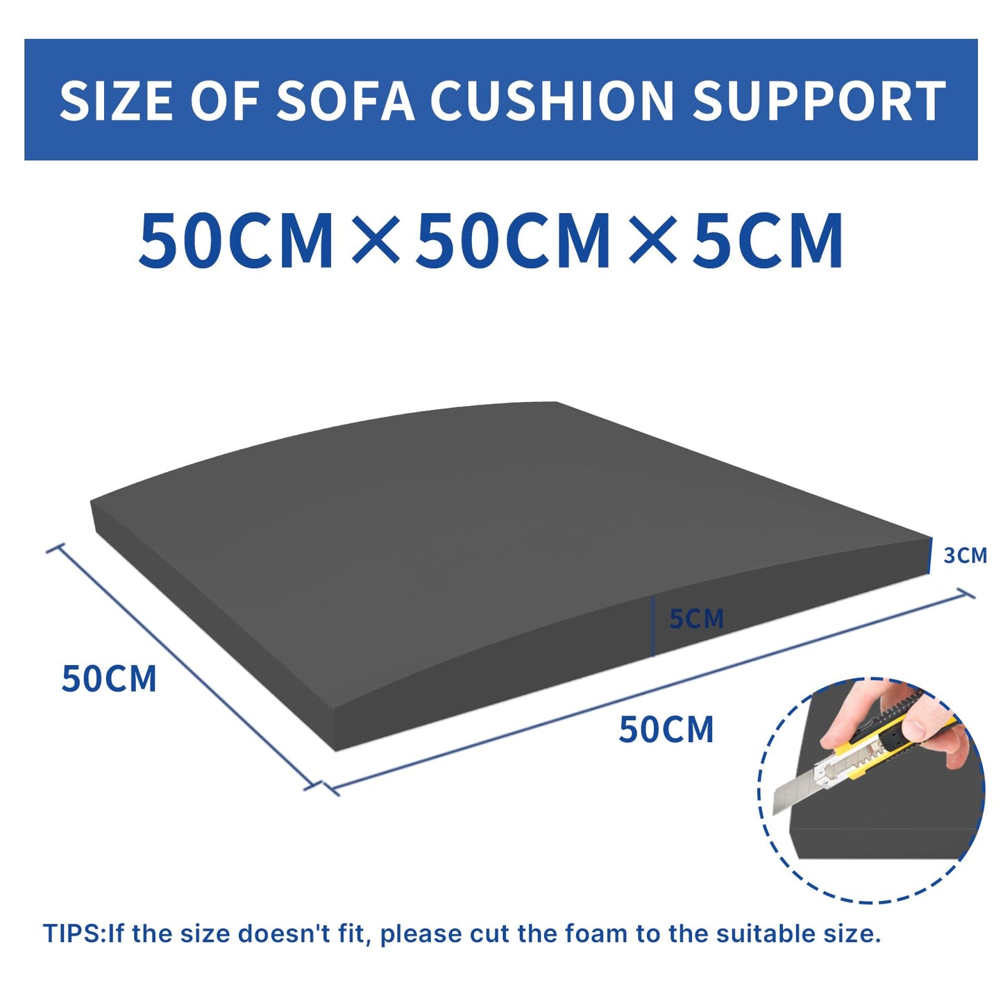 Lanswood Sofa Cushion Support for Sagging Seat 2Pack 50 x 50cm High-Density Foam Replacement Sofa Seat Cushions Curved Furniture Seat Under Cushion