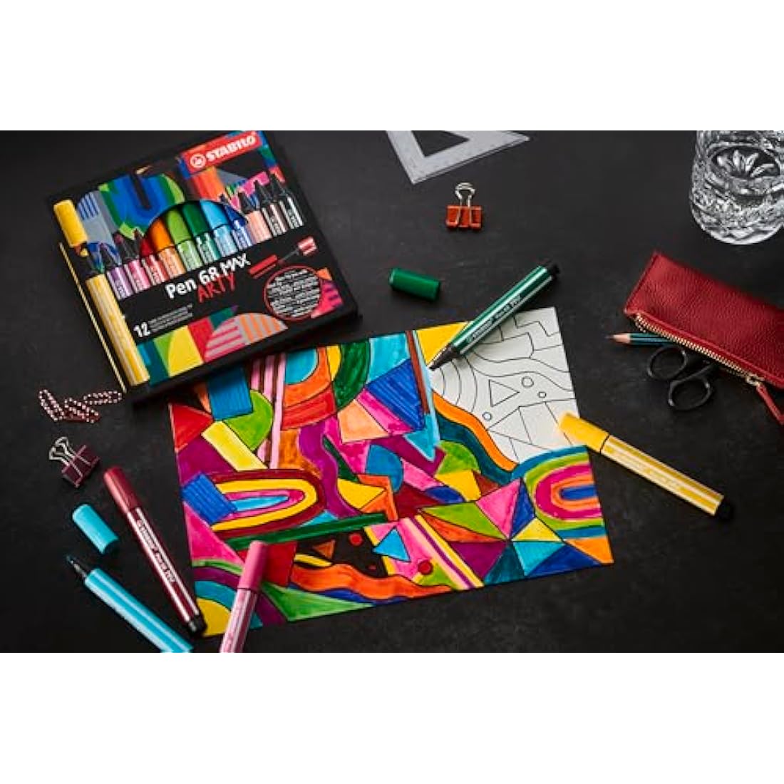 STABILO Pen 68 MAX - Premium Fibre-Tip Pen with Chisel Tip - ARTY - Pack of 24 - Assorted Colours